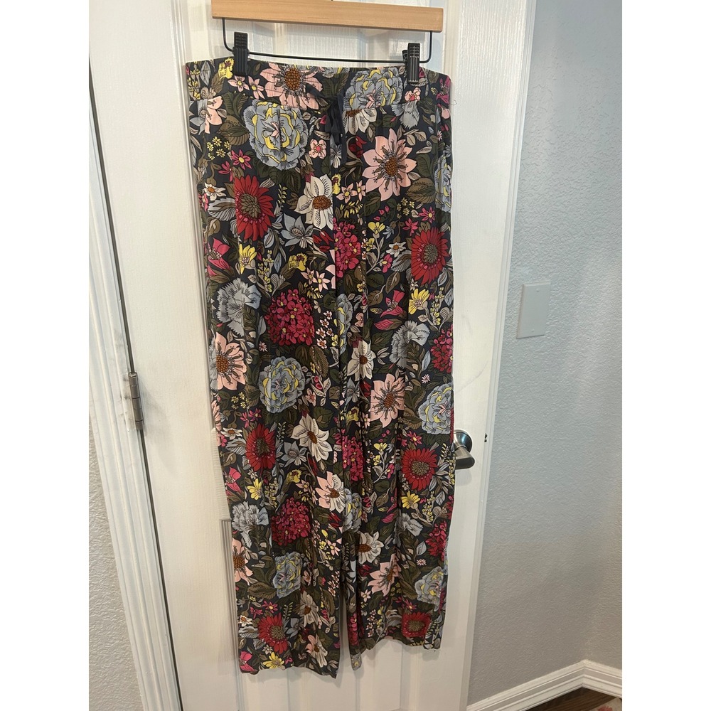 Ann Taylor loft Wide‎ Leg Pants Multicolor Floral Drawstring Boho Trousers box G